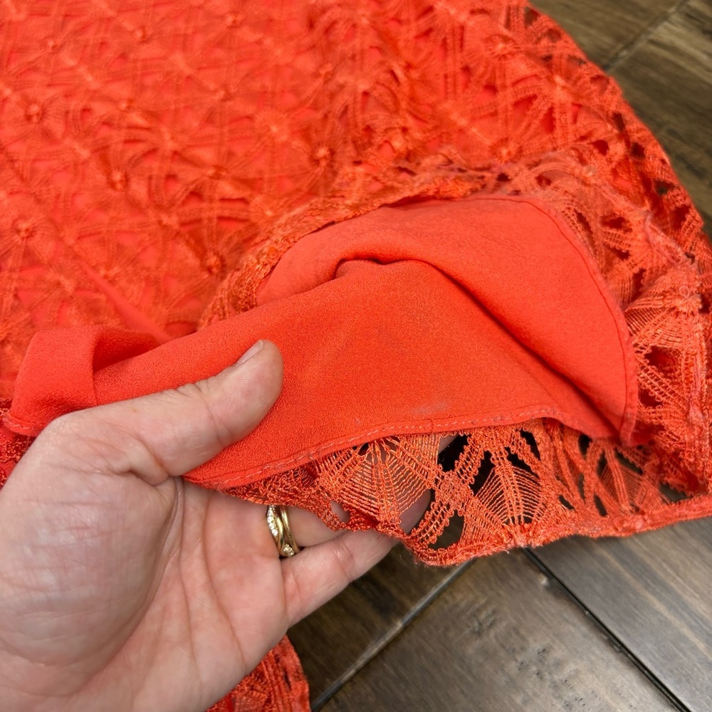 size S Orange Lace Dress Full Length Sleeveless Halter V Neck Fitted - Picture 13 of 13